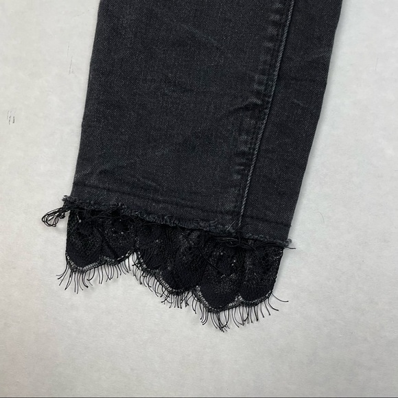 Hudson Girl's Black Skinny Jeans Size 16 Lace Hem Distressed Mid Rise Stretch - Picture 3 of 7
